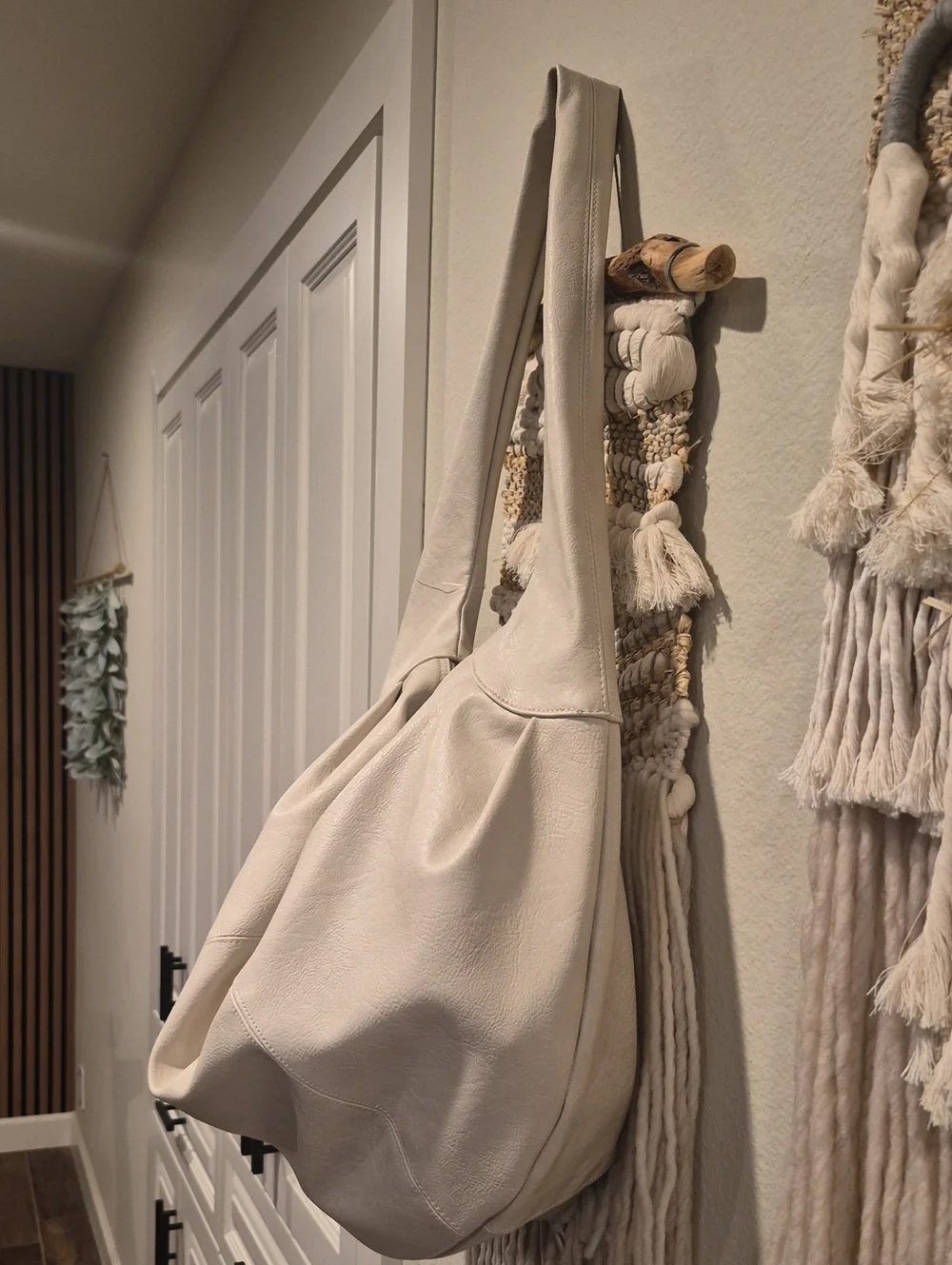 Free People Ivory Vegan Leather Slouchy Hobo Carryall Shoulder Crossbody Bag